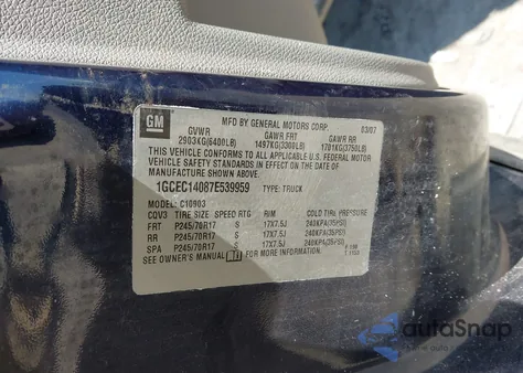 2007 Chevrolet Silverado 1500 Work Truck from USA, damaged, VIN 1GCEC14087E539959